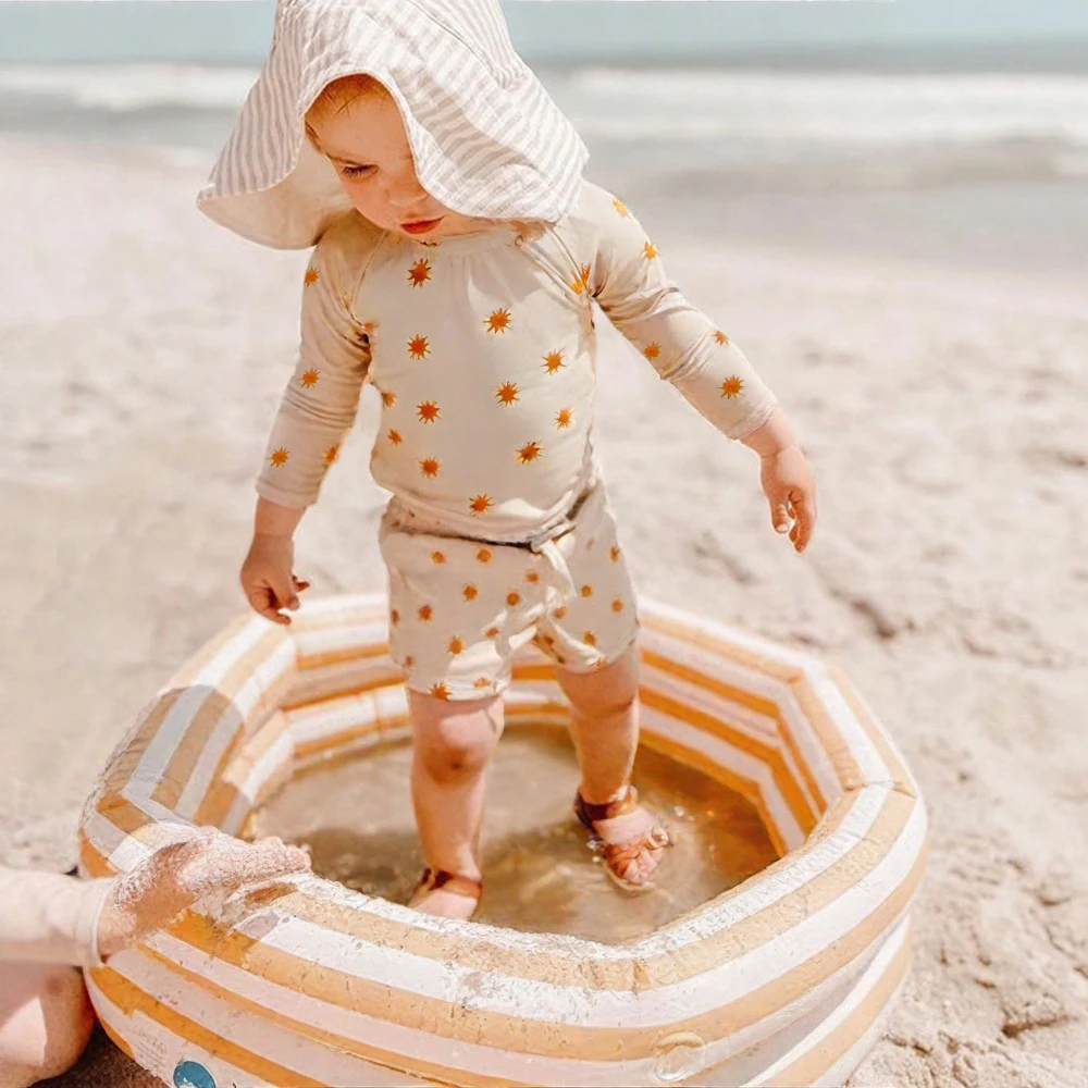 Sommer Kinder Jungen Badeanzüge 1-7T Mode Kinder Surfen Badeanzug Kleinkind Sets Urlaub Strand Hosen Langarm tops mit Hut – Detail 2