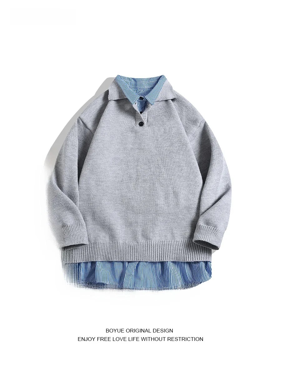 

Casual Boyue Knitted Sweater M Fem Matching Lazy Sle Splicing Design Winter Faion Warmth Collar Long Sve Top