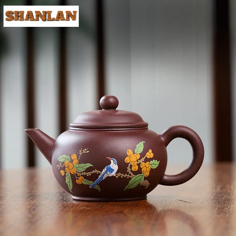 

230ML Handmade Yixing Purple Clay Teapots Handmade Flower And Bird Pot Raw Ore Mud Kettle With Filter Zisha Tea Set Supplies