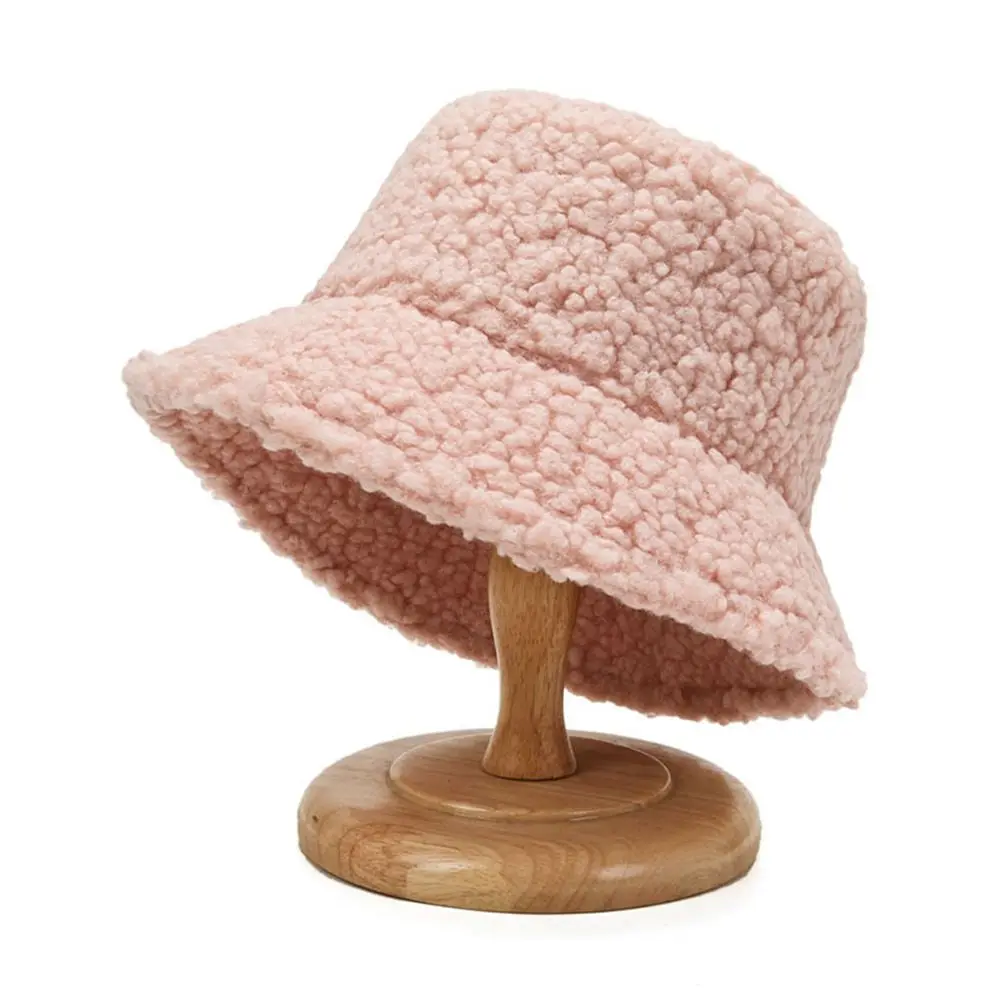 Warm Simple Lamb Plush Girl Casual Style Autumn and Winter Female Hats Korean Style Caps Pure Color Caps Lambwool Bucket Hat