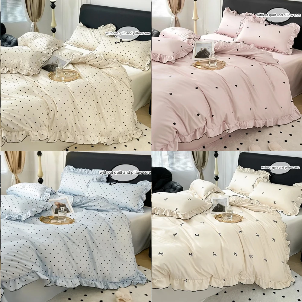 

Rayon Silk Quilt Cover Kit Sweet Bow Printed Bedding Set Fashion Skin-Friendly Comforter Cover Sets for Summer Single Double Bed