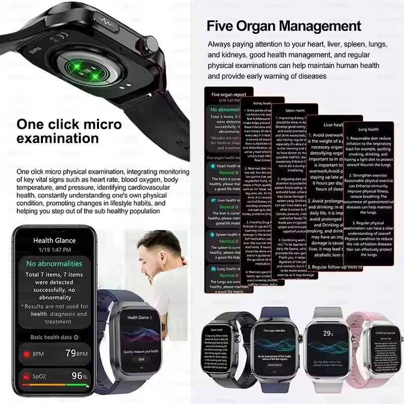2025 جديد الصحة بلعة ECG AI تشخيص الساعات الذكية الرجال معدل ضربات القلب ضغط الدم IP68 مقاوم للماء الساعات الذكية لنظام أندرويد IOS