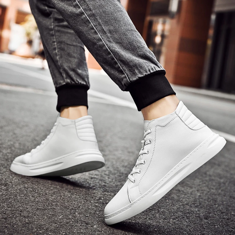 Men Genuine Leather Shoes High Top Shoes Casual Shoes Fashion Sneakers Cowhide Private Custom Men Shoes 2022 New