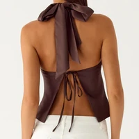 Chaleco para fiesta Básico Mujer Verano Halter Camisetas sin mangas Color sólido Sin mangas Sin espalda Tie-up Recortado