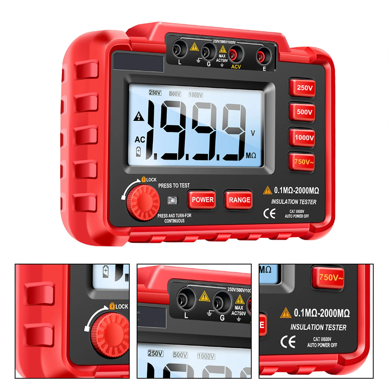 

1Set LCD Digital Insulation Resistance Tester Backlight Display 1000V Max Output Complete Protection Circuit Portable Electronic