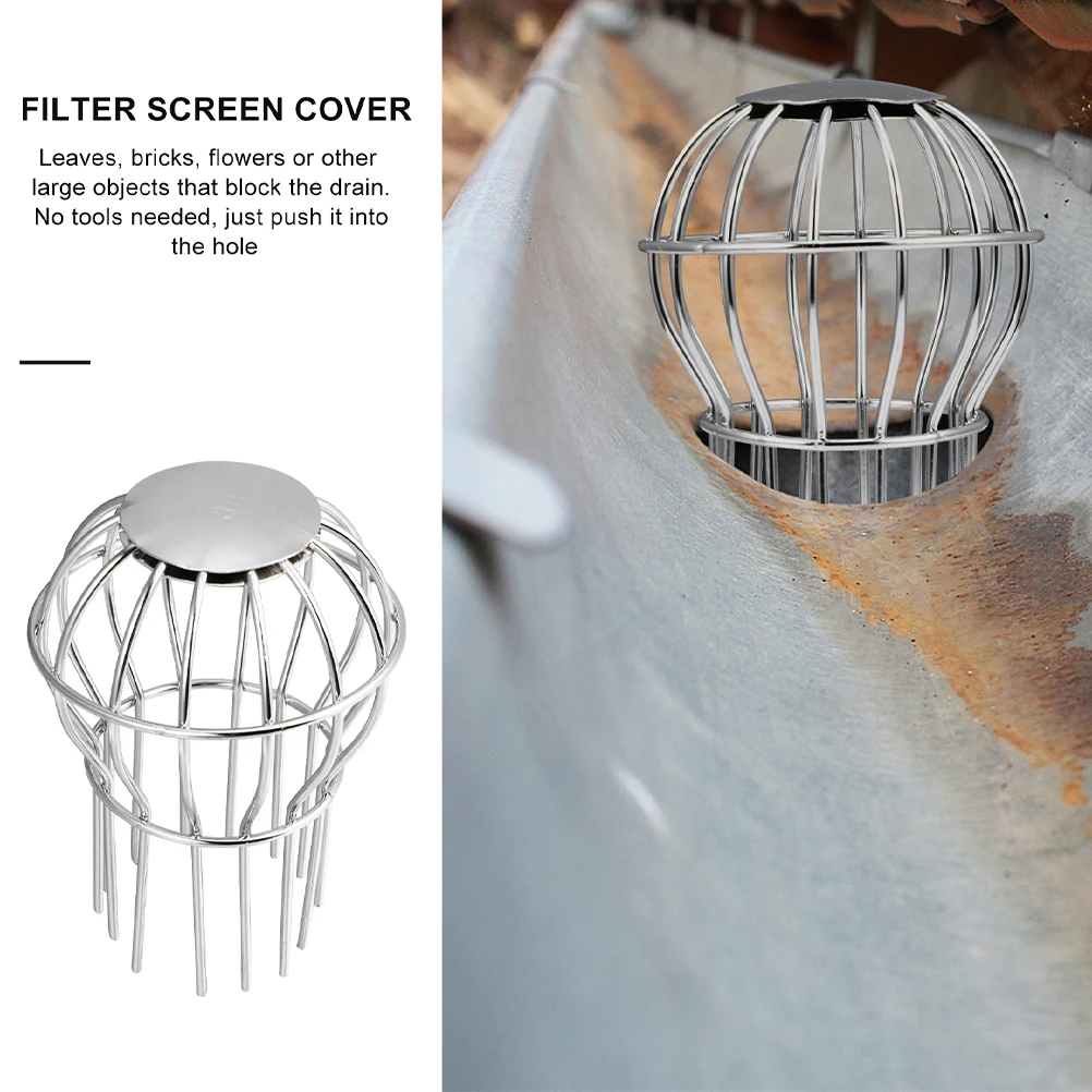 

2 pcs Stainless Steel Roof Drain Cover Strainer Anti-block Gutter Downspout Guards Long Time Use Balcony Garden Outdoor