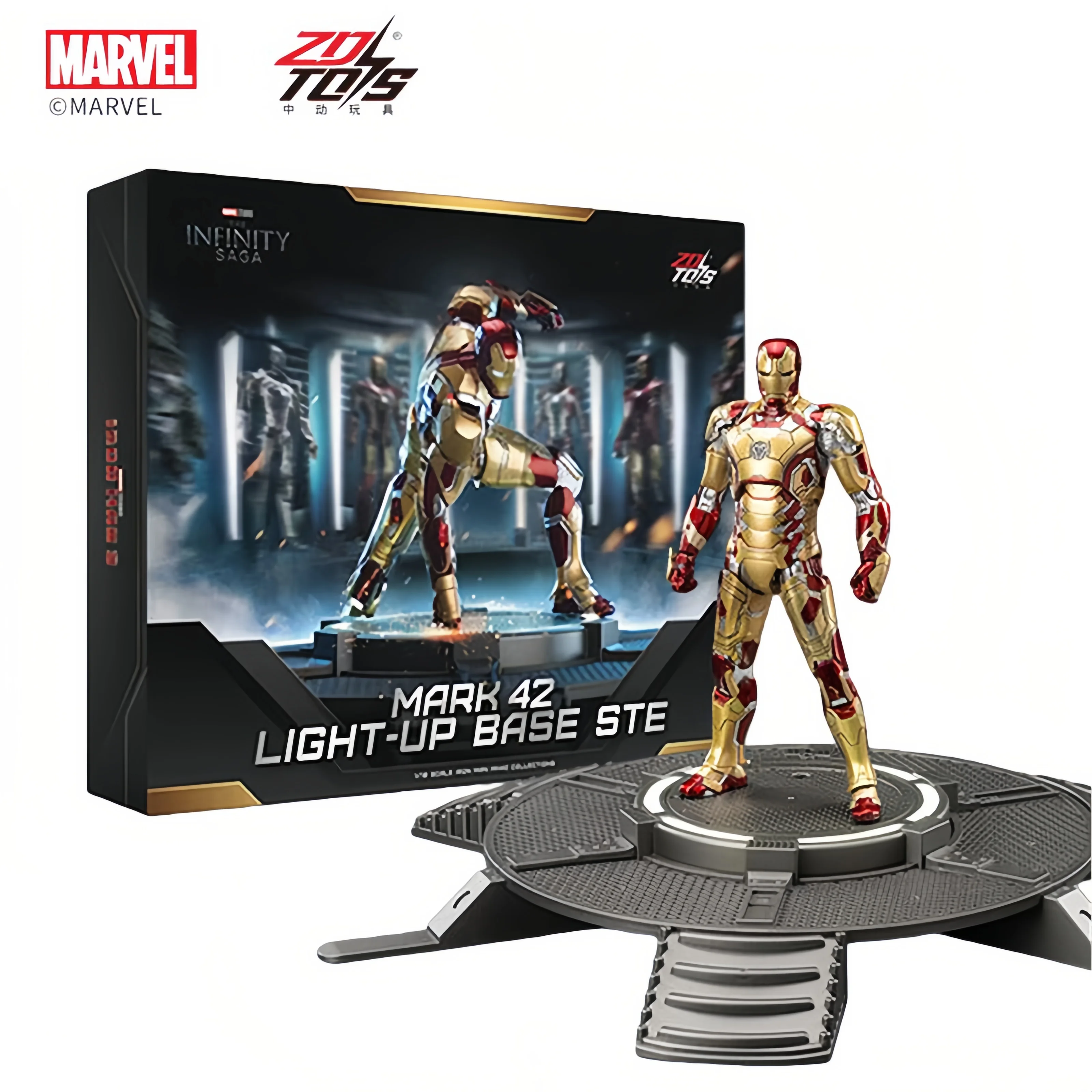 

Игрушка ZDTDS Железный человек MK42, 18 см, светодиодная фигурка на большой платформе, кукла из фильма, модель Тони Старка с подвижными суставами, подарок на день рождения