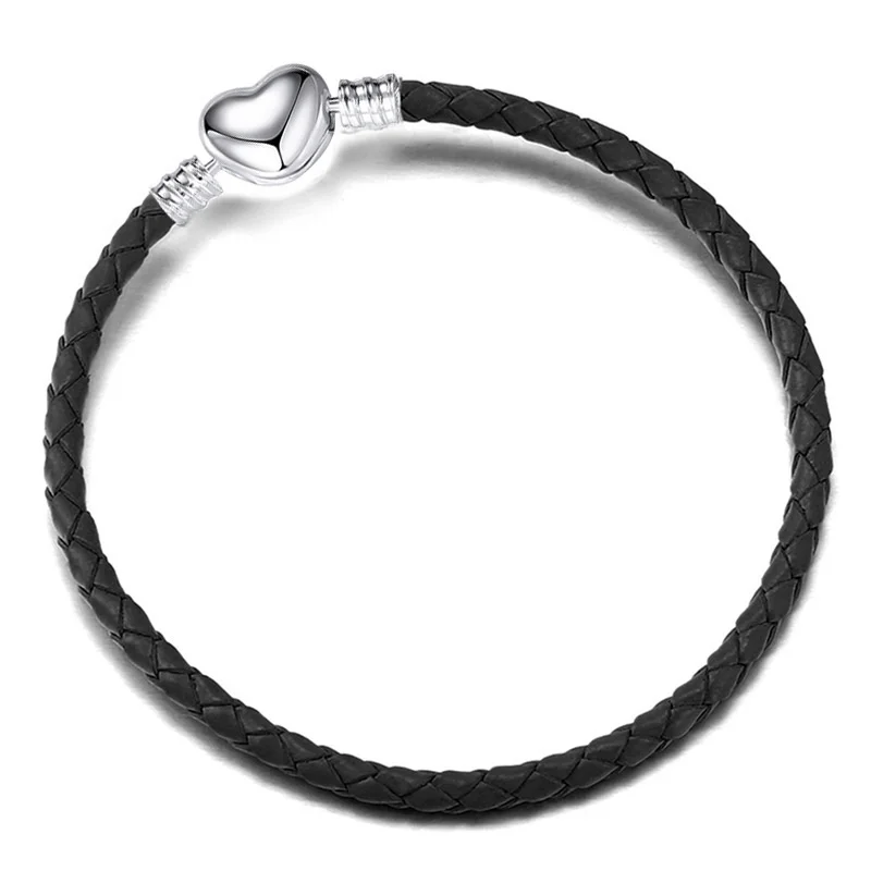 Silver Color Love Couple Bracelet Single Loop Boys And Girls Leather Rope Basic Chain For Pandora Christmas Bracelets Gifts