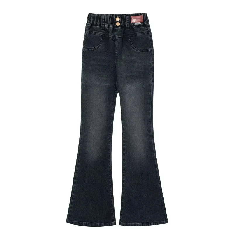 Meninas quentes veludo engrossar calças jeans casuais crianças inverno veludo forrado jeans flare para criança boot corte rua calças térmicas