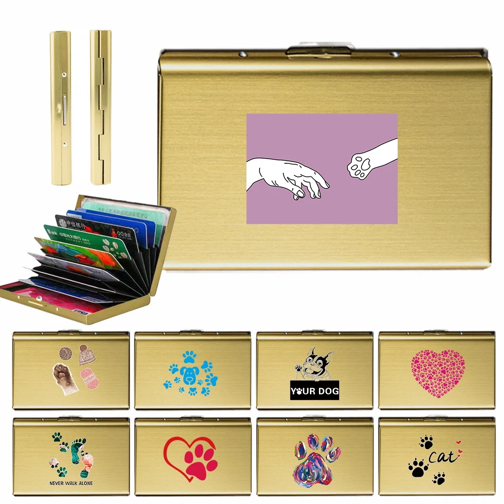 Bank Card Credit Card Storage Metal Card Boxs New Men's Anti-theft Swipe Cards Slot Metal Storage Box Footprints Pattern Series
