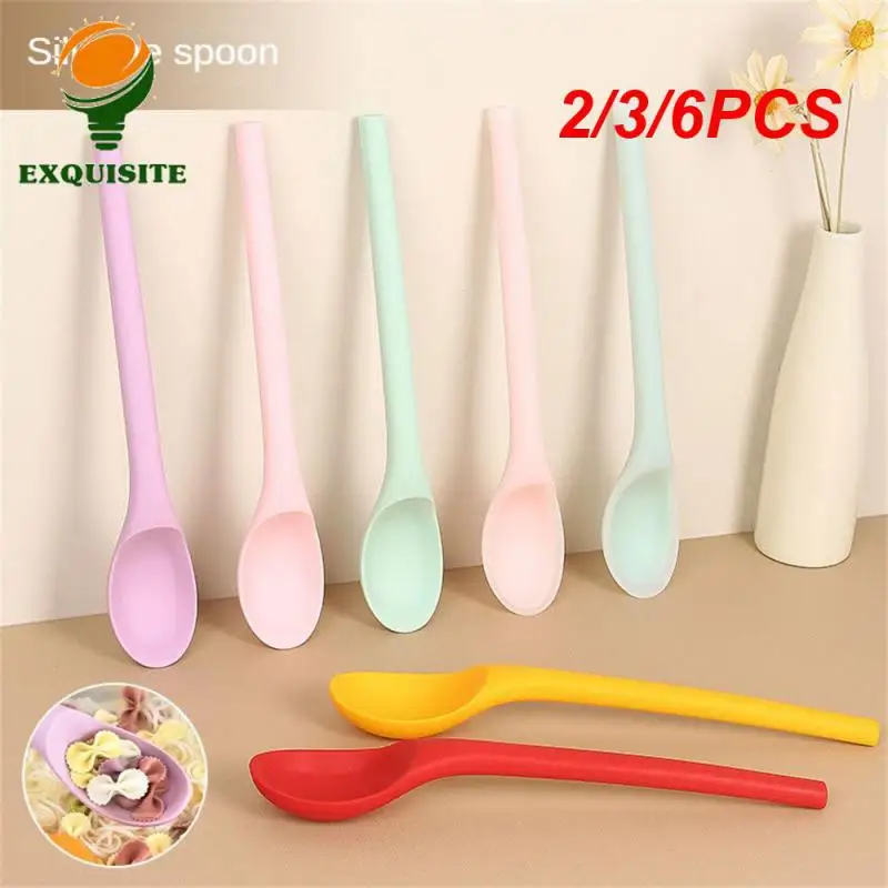 2/3/6PCS Silicone Long Spoon Long Handle Small Spoon Salad Spoon Mixing Spoon Baby Feeding Spoon Simple And Advanced