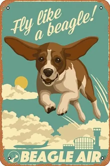 Metal Sign - Fly Like a Beagle by Lantern Press Poster Wall Decor Design for Cafes Bar Pub Beer Club Wall Home Decor 8x12 Inch