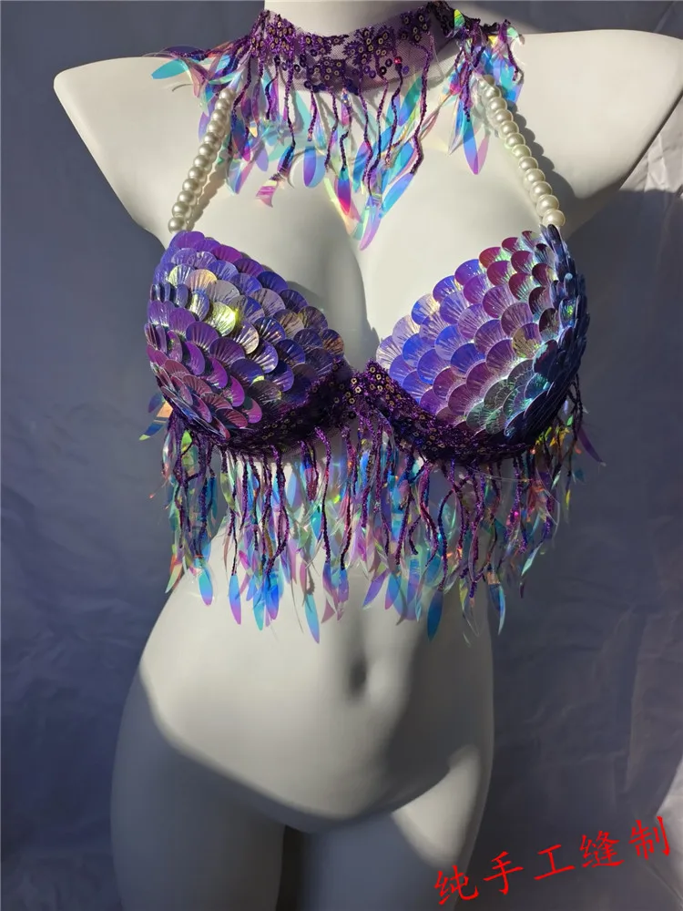 

Mermaid Sequin Shell Bikini Top, Bra, Aquarium Bar Performance, Tassel Hanging Neck Bra, Electronic Syllable Bikini Top
