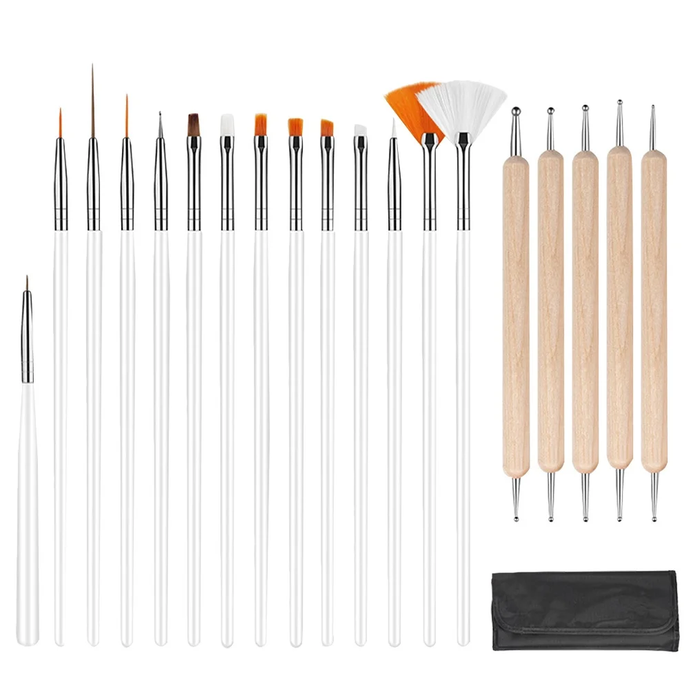 20개 네일 아트 브러쉬 키트 전문가용 매니큐어 펜 세트 내구성 가벼운 긴 손잡이 정밀 네일 페인팅 이상적인 선물 드릴