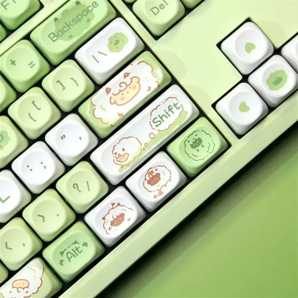 

132 Keys MOA Keycap Set PBT Poof Sheep Theme Green Cartoon for 60/64/84/98/108 Gaming Mechanical Keyboard MX Switch