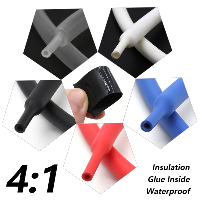 5Colors Heat Shrink Tube with Glue Adhesive Lined 4:1 Dual Wall Tubing Wrap Wire Cable Sleeve 4 6 8 12 16 20 24 32 36 40 52mm