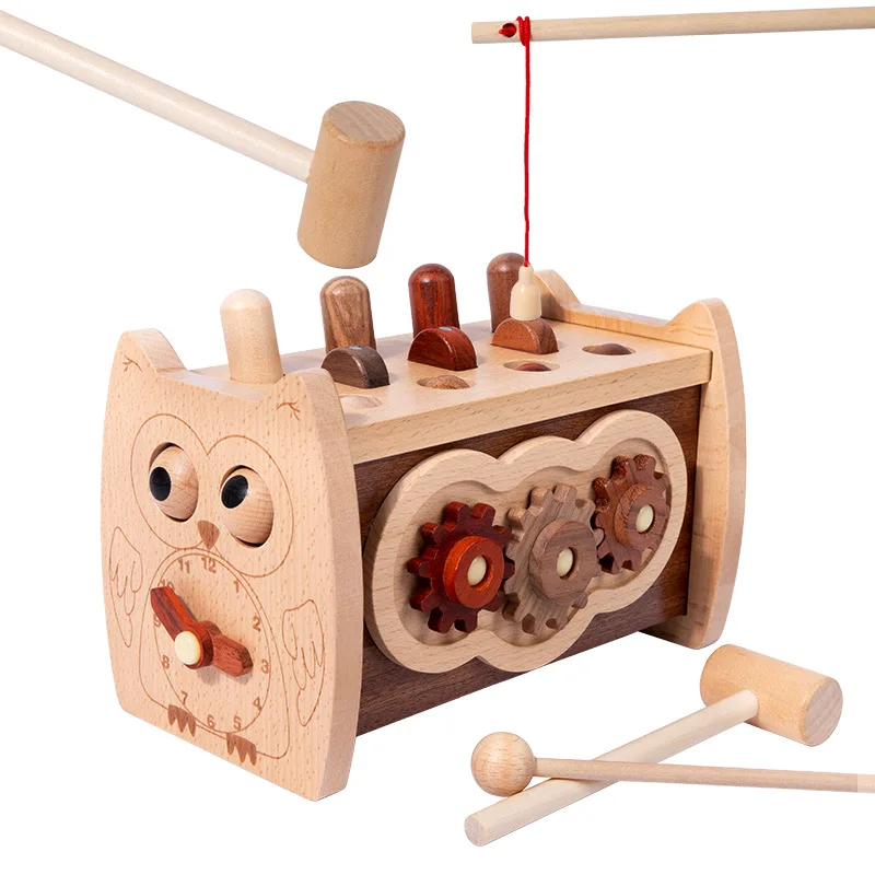 Mouse da terra per bambini stampa giocattolo musicale in legno multifunzionale che suona Qin genitore bambino interattivo Desktop magnetico pesca Ga