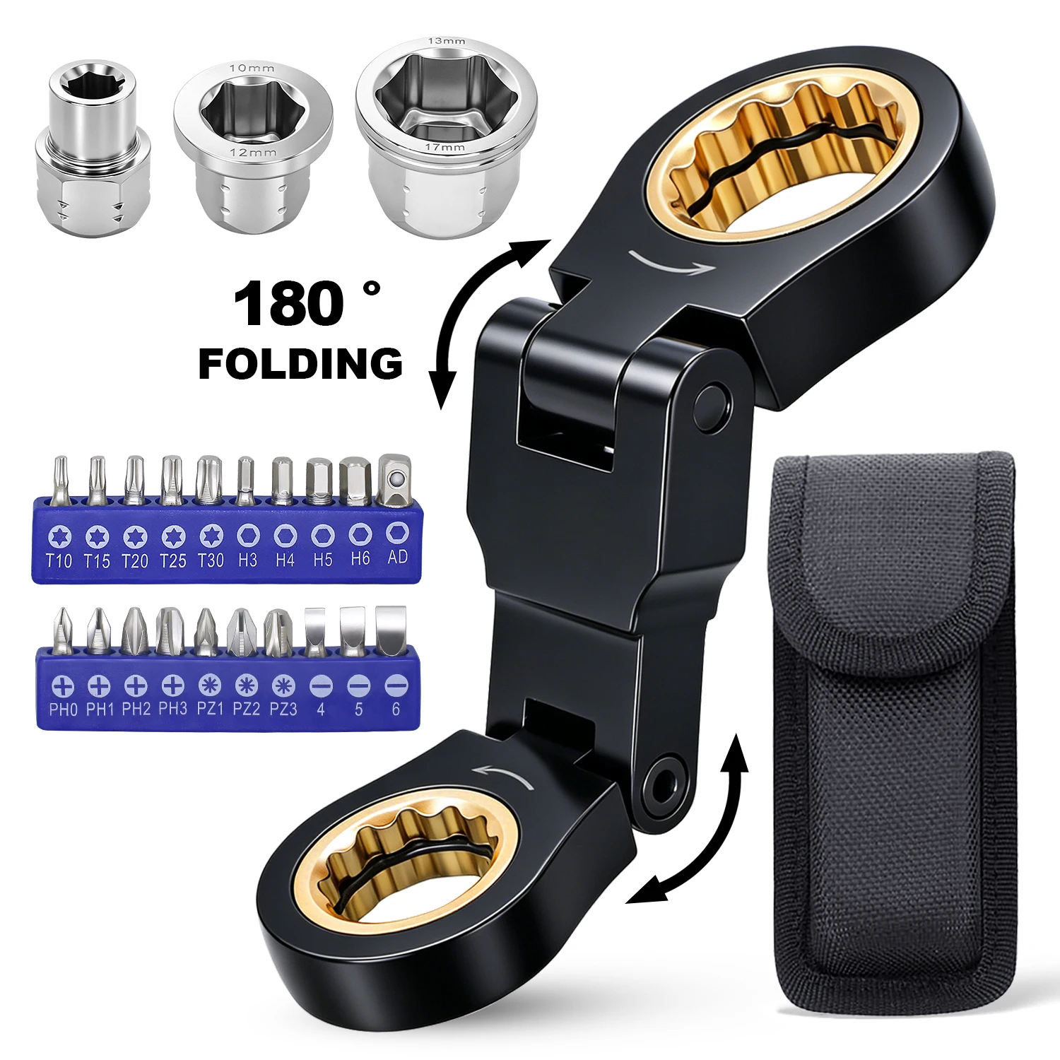 Conjunto de Chaves de Soquete 26 em 1 em Aço 40CrV, Mini Kit de Chaves Portátil, Conjunto de Chaves de Catraca Mini, Multifuncional e Compacto