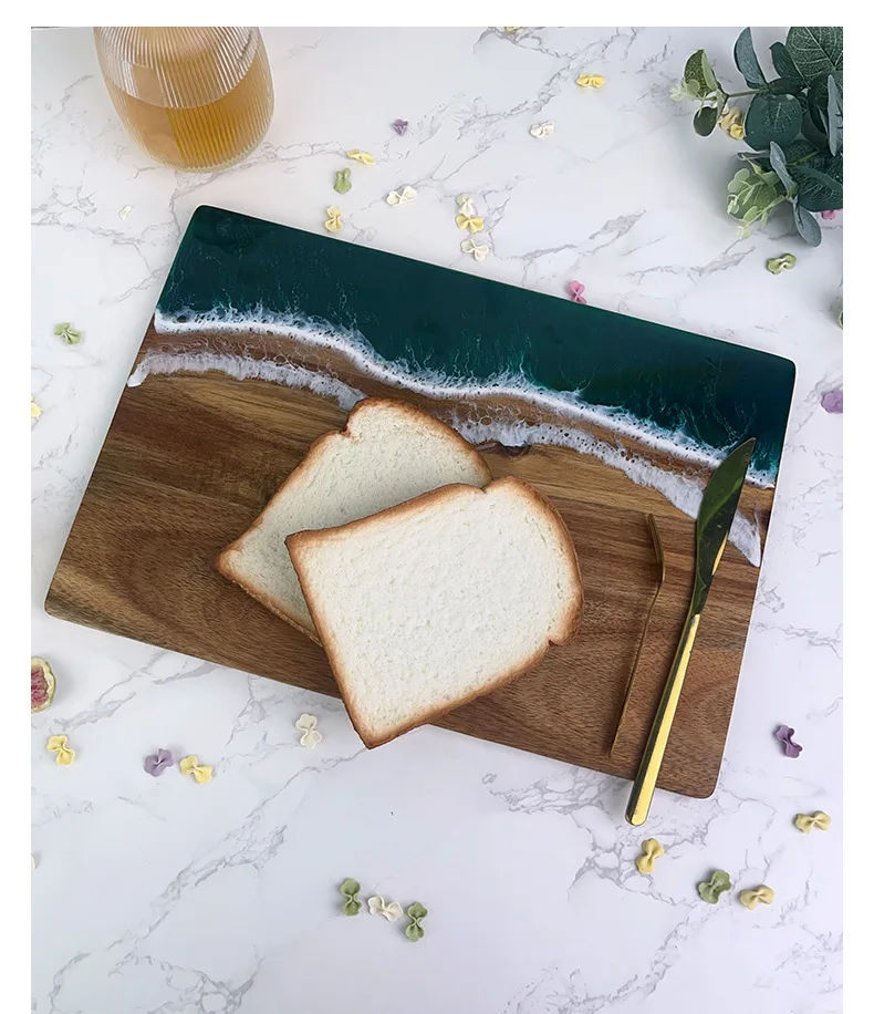 Acacia Wood Cutting Board Resin Blue Wave Pattern for Kitchen acacia wood epoxy resin cutting board cheese board Challah board