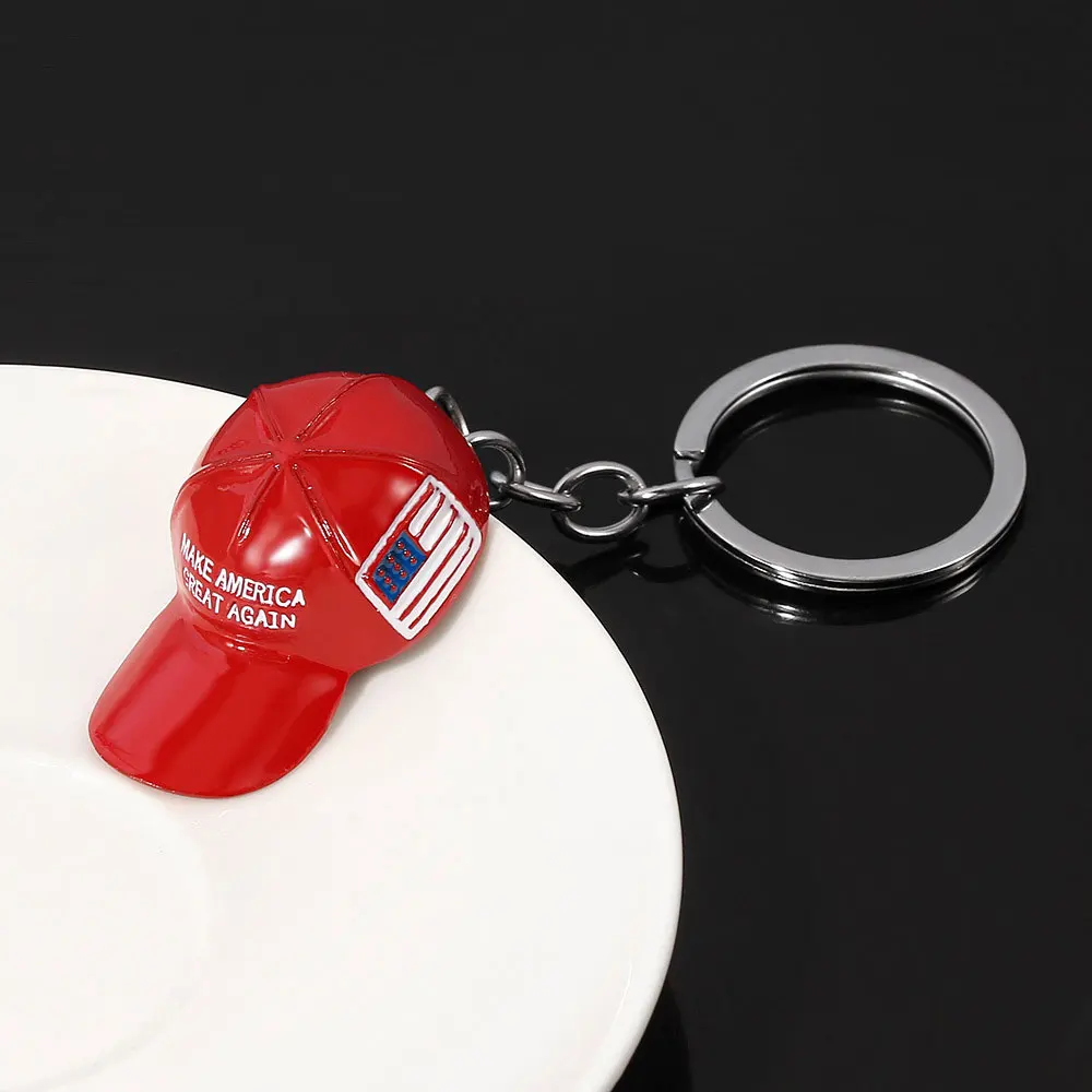 1Pc Fashion Styling American Flag Donald Trump Little Red Hat Keychain Car Decor Key Ring Universal Car Interior Accessories