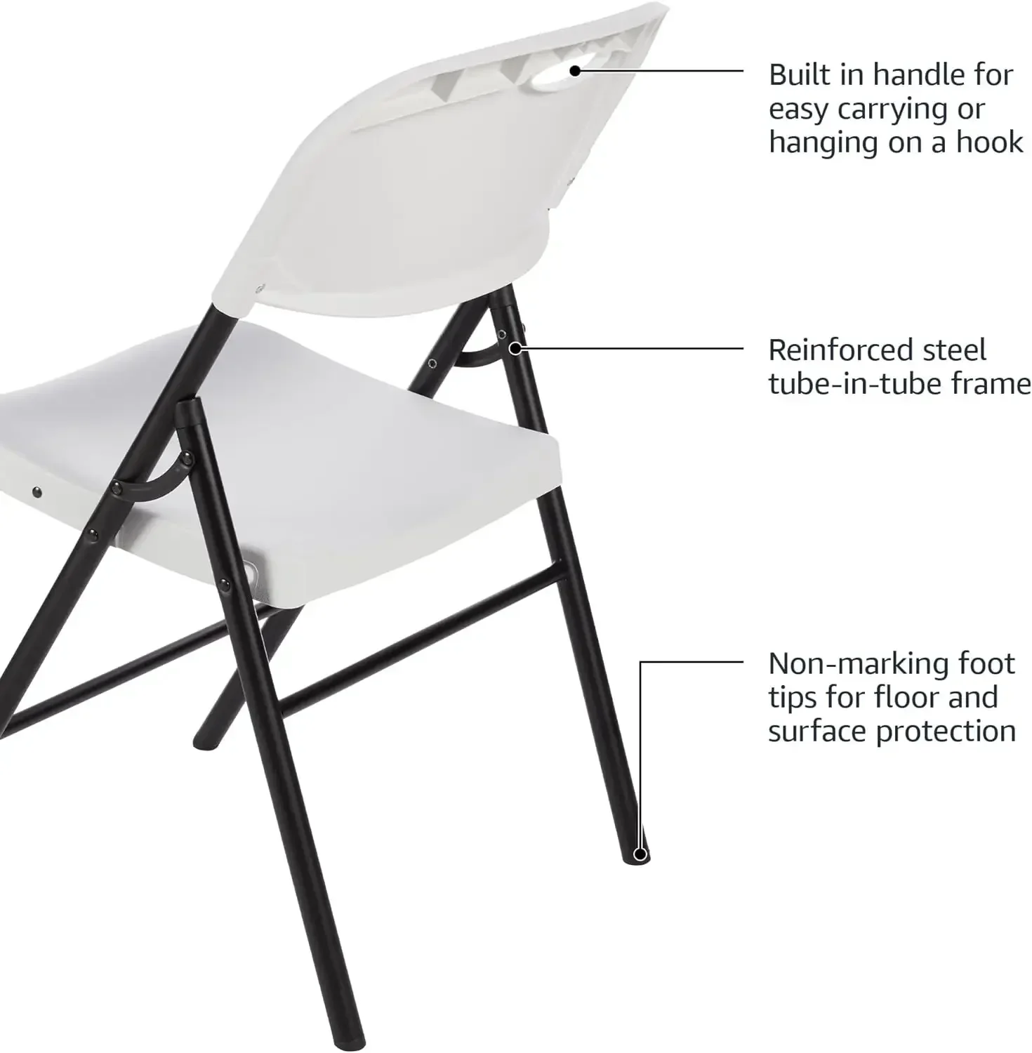 Amazon Basics Silla plegable de plástico, capacidad de 350 libras, color blanco, paquete de 4