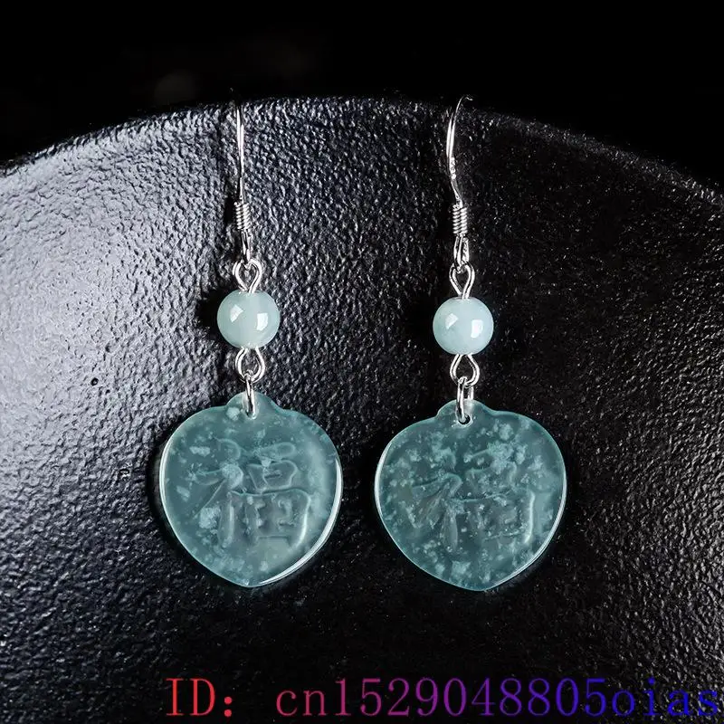 Pendientes de jadeíta Fu birmana azul, piedra de lujo, amuleto tallado de plata 925, regalos para mujeres, accesorios de joyería Natural