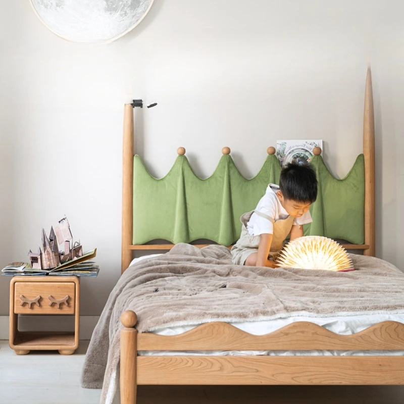 Academy bed, cherry wood children's bed Nordic boys and girls soft bag bed