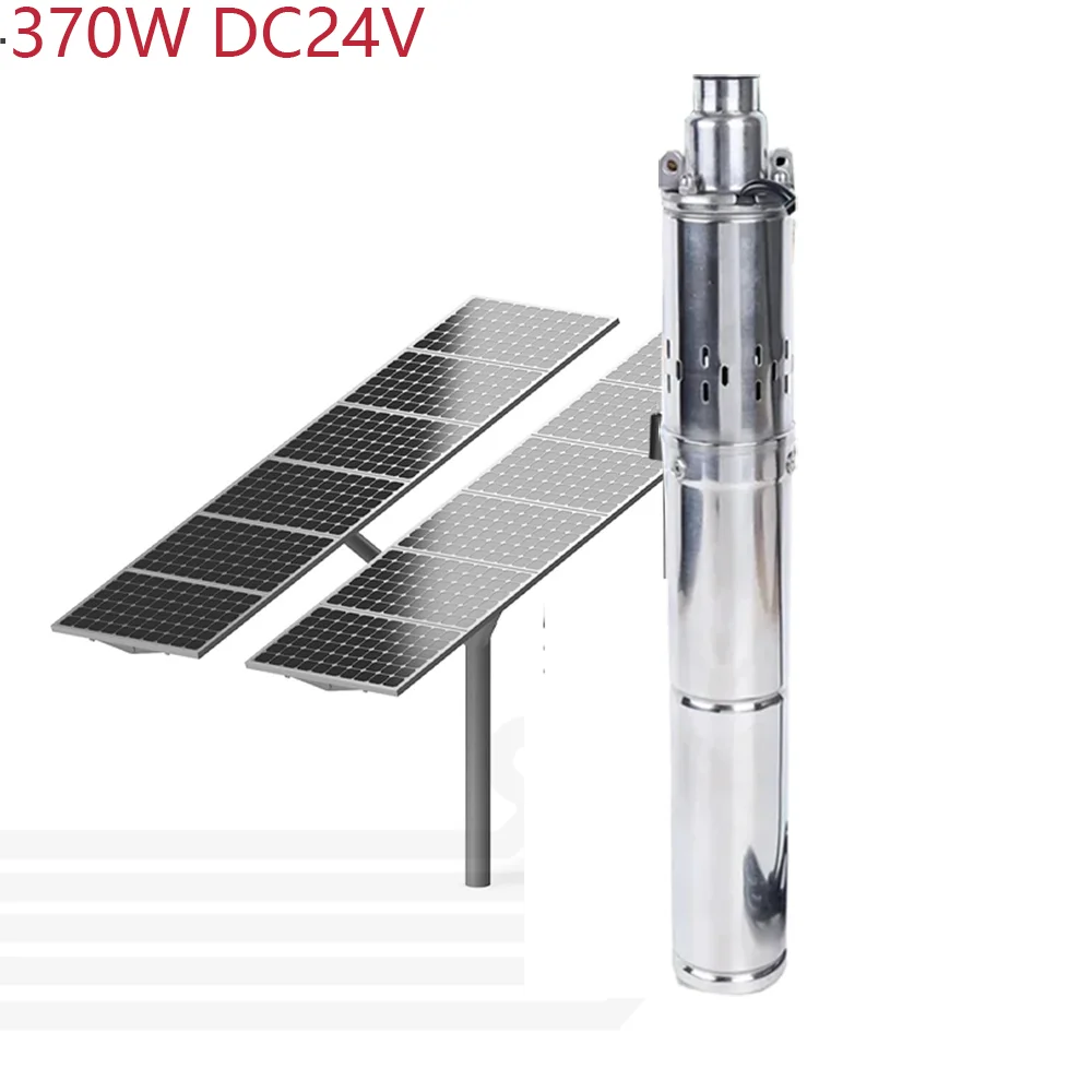 370W Solar drilling well pump Max Head 65M and flow rate 2000L/H use for 24V battery and solar PV panels solar DC brushless pump