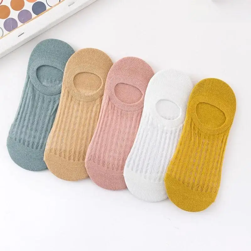 5 Pairs/Set Solid Candy Colors Invisible Silicone Non-slip Women Sock Boat Fashion Kawaii Socks For Simple Cute Girls Socks image 2