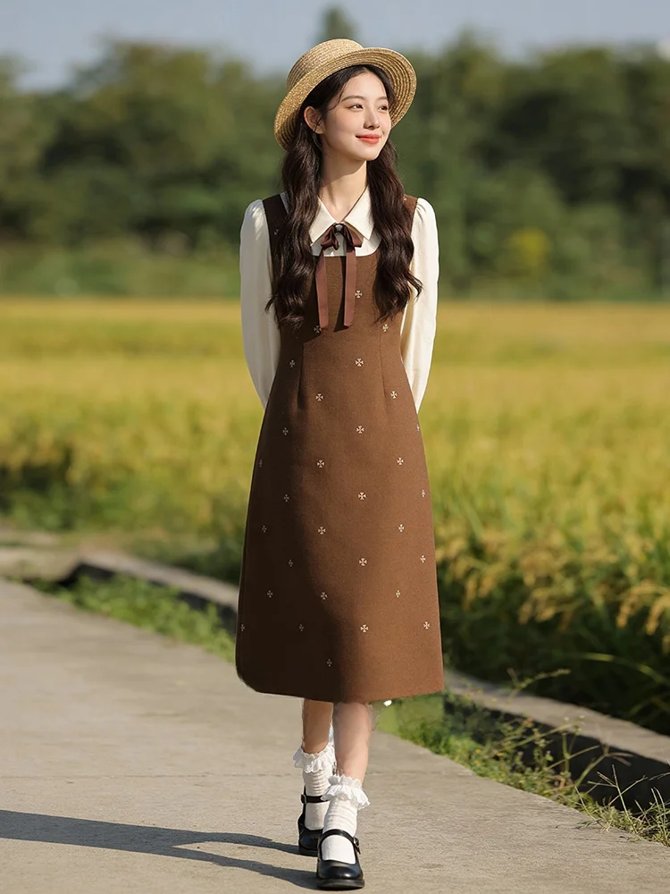 

plus Size Dr Collar Knot Splice Skirt Commute Sle Polyester Fiber ort Sve Women's Dr Winter 2025