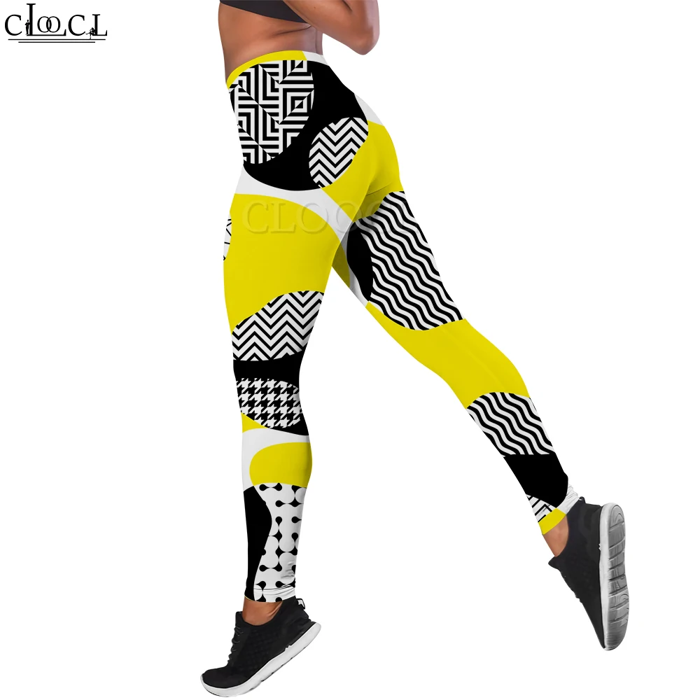 Cloocl legging feminina ajuste levantamento nádegas correndo calças apertadas padrão geométrico artístico impressão 3d leggings finos