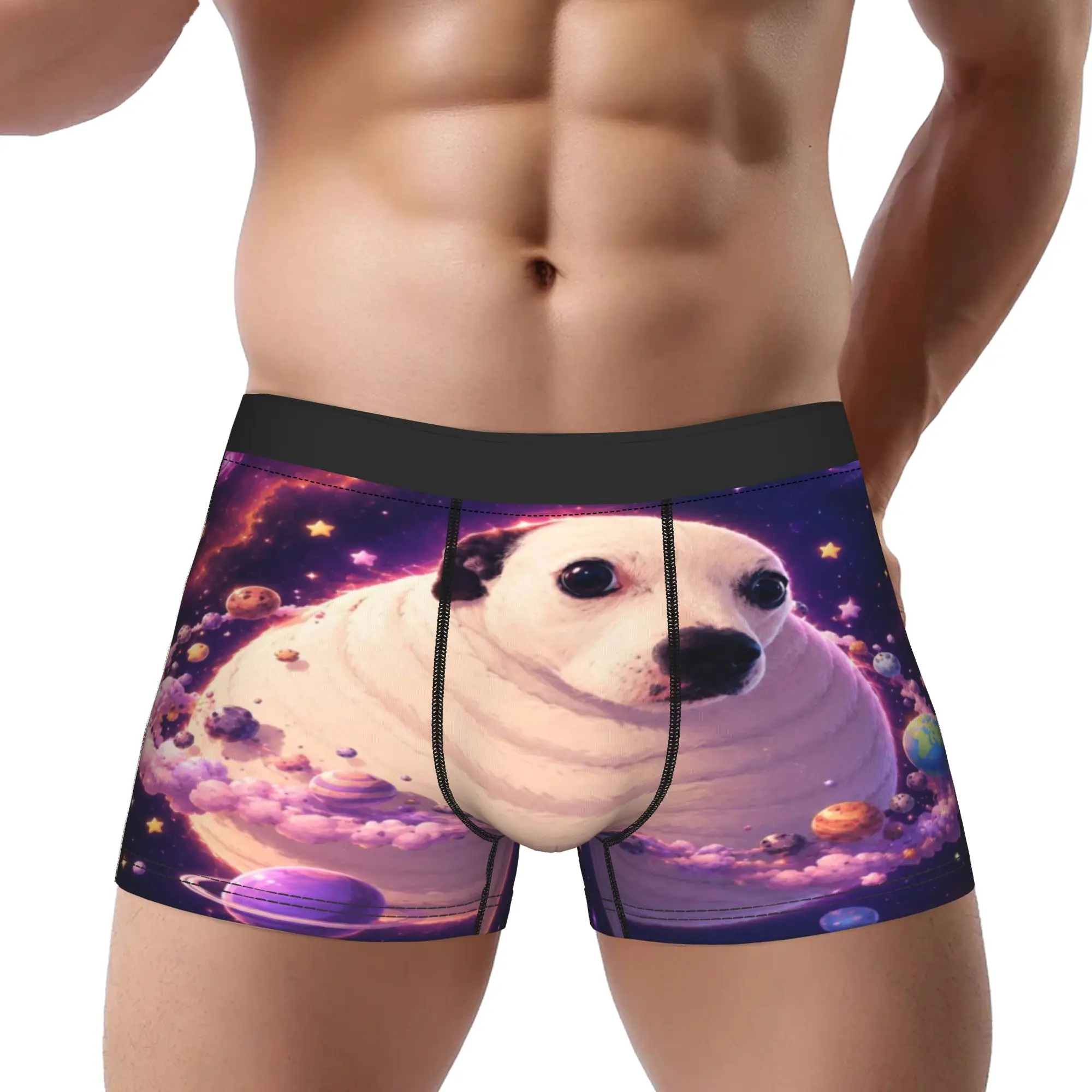 Space Fat Dog Cosmic Planet Art  Underpants Breathbale Panties Male Underwear Print Shorts Boxer Briefs