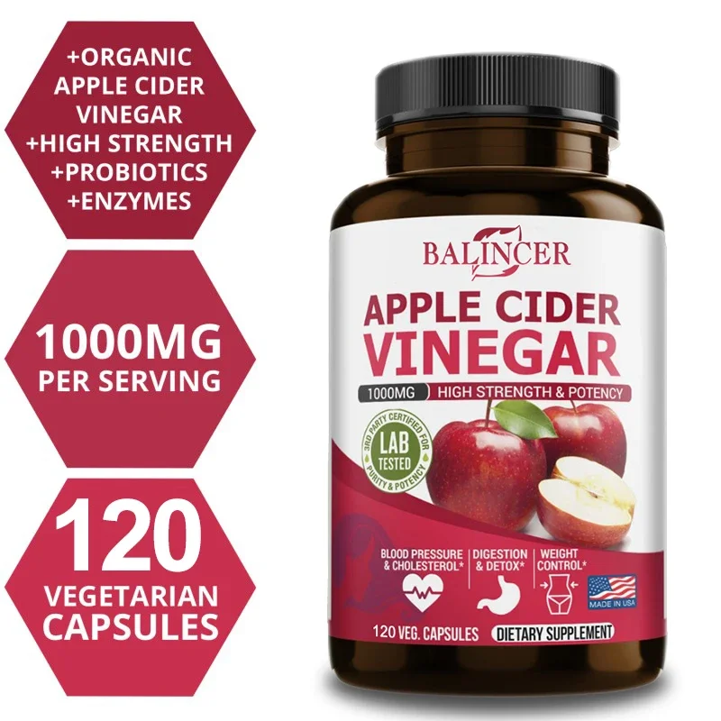 Apple Cider Vinegar Capsules Max 1000mg Natural Raw Materials, Organic Apple Cider Vinegar, Digestive Detox Probiotic Supplement