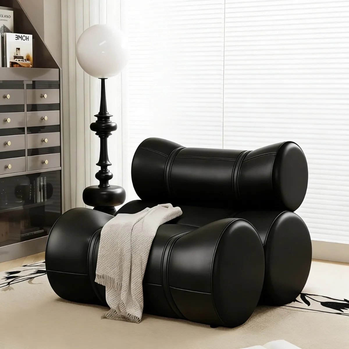 Italian leather single sofa chair, light luxury luxury high-end living room, lazy sofa