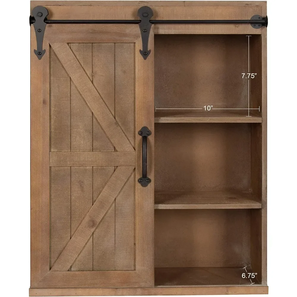 Wood Wall Storage Cabinet with Sliding Barn Door, Farmhouse-Style Wall Cabinet, Ideal for Use as a Bathroom Cabinet