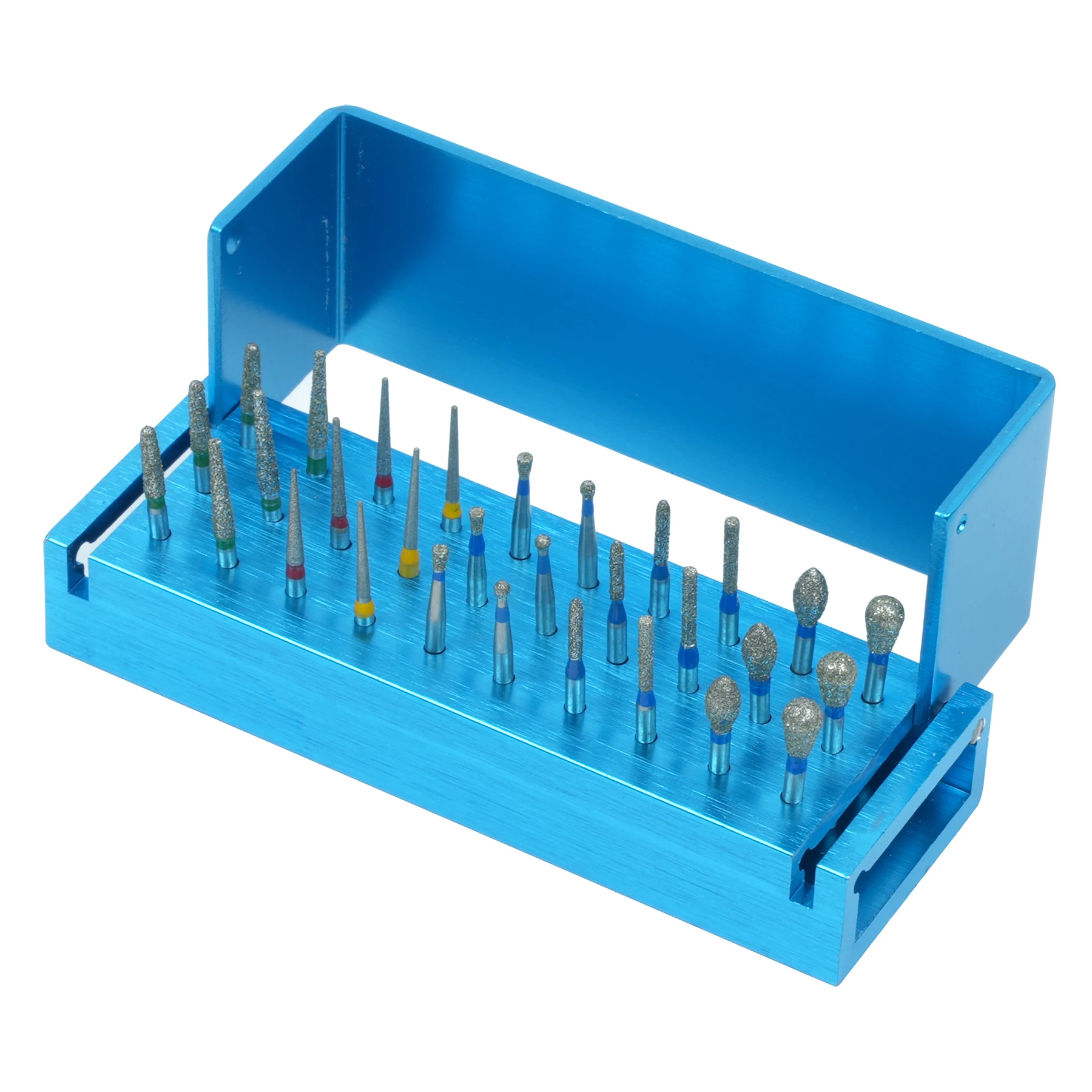 30pcs/Set Dental Diamond Burs Drill Disinfection Block High Speed Handpiece Burs Holder Aluminium Instrument Dentistry Tools