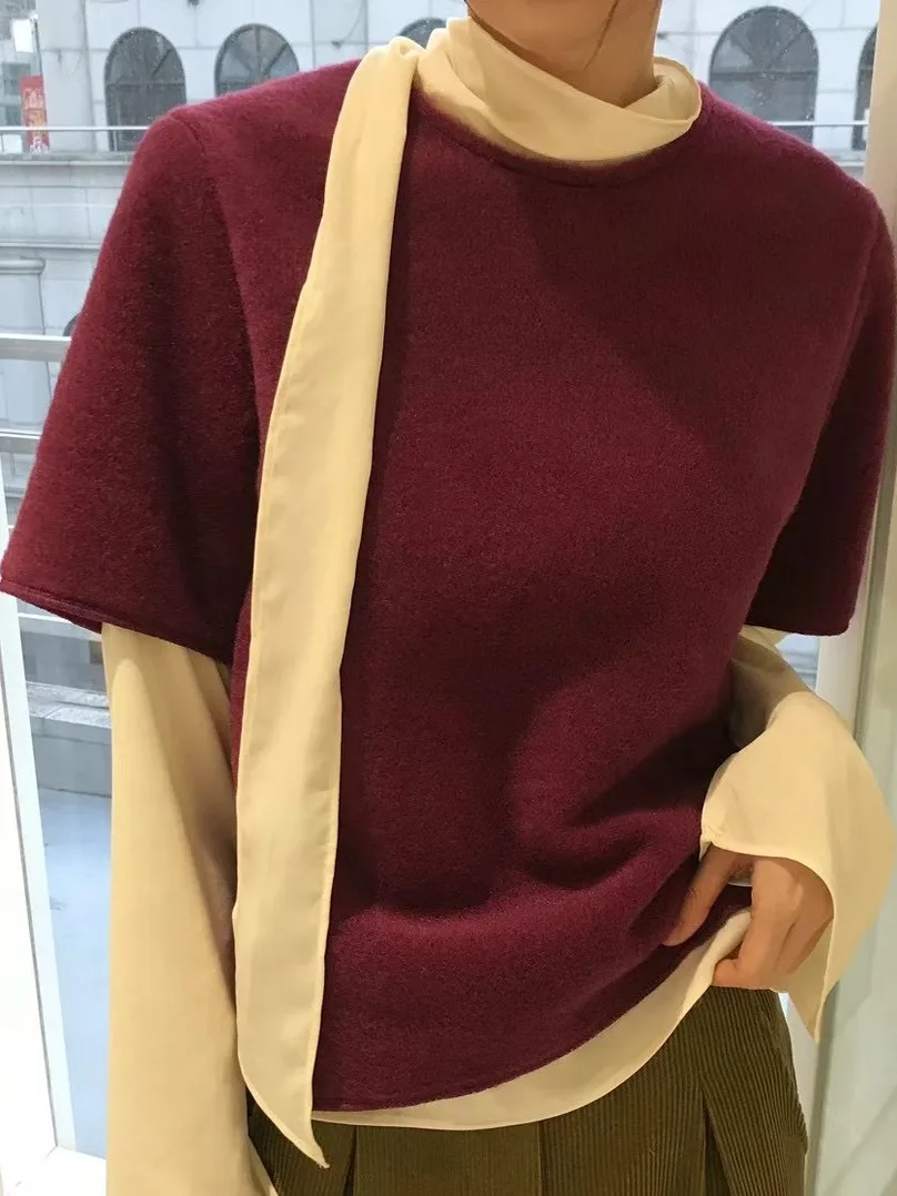 

Корейский комплект Sle Faion irt с поясом, шерстяной топ ort Sve, женский высококачественный осенний костюм-двойка, Новое поступление