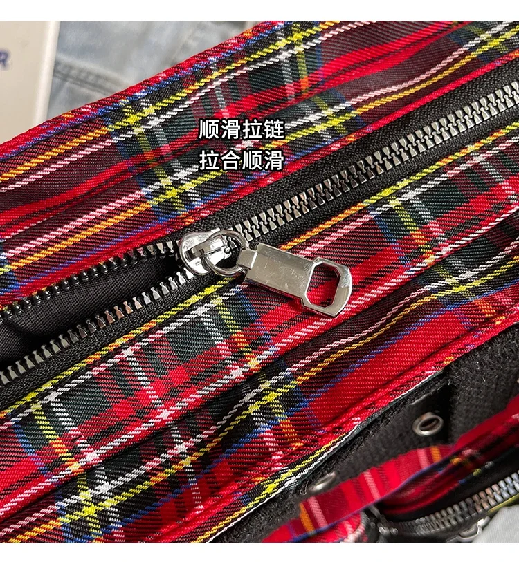 PU CHAINS Zipper Shoulder Bag Buckle Decorative Casual Women's Bags on Sale 2026 New Plaid Locomotive Style Women's Handbags
