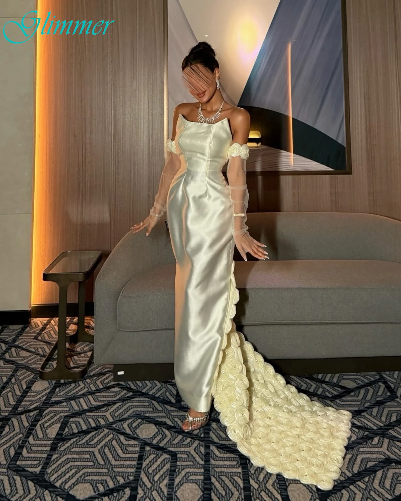 

Customized Straight Strapless Elegant Formal Evening Dress Fashion Temperament Party Gowns Delicate High Quality Prom Dress