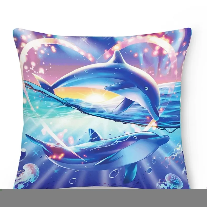 Home Decor Bedroom Car Cushion Cover Blue Dolphin Print Pillow  Mermaid    Sofa