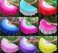 Abanico corto chino para danza del vientre, 30cm de bambú + 10cm, velo de seda de medio círculo, pares de abanicos de bambú para danza Yangko, tinte a mano para adultos, 2 uds.