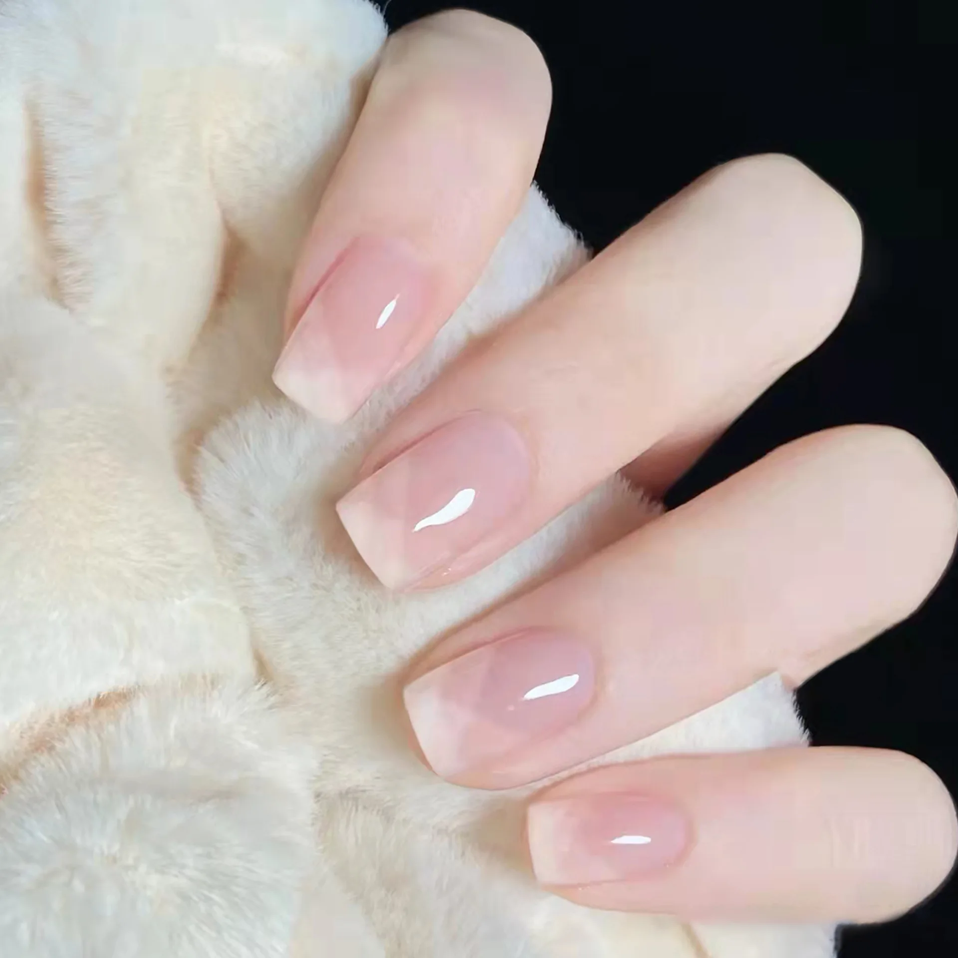 

24Pcs Diagonal French Press-On Nails – Medium-Long Square Shape With Glossy Nude Finish Sophisticated Elegance