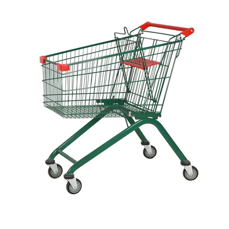 Kids Mesh Shopping Cart with 4 Inch PU Wheels Durable Eco Friendly Galvanized Steel Toy Trolley for Children Pretend Play
