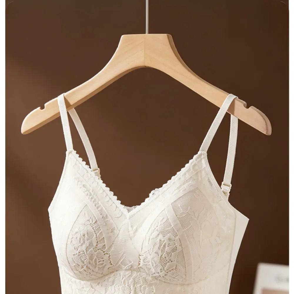 French Sexy Lace Camisole Padded Bra Tank Top Women Slimming Sleeveless V Neck Glitter Strap Seamless Underwear Vest