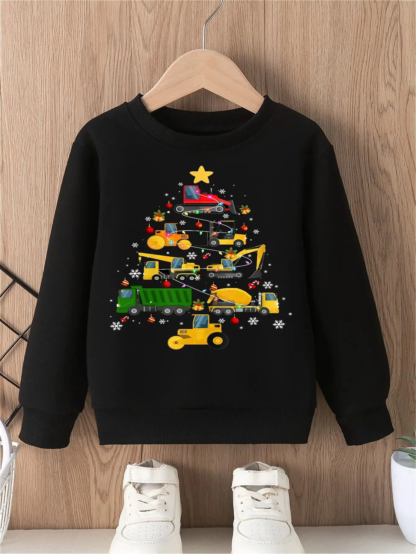 

Christmas Truck Print Hoodie for Boys No Hood Pullover Sweatshirt with Christmas Tree Design
