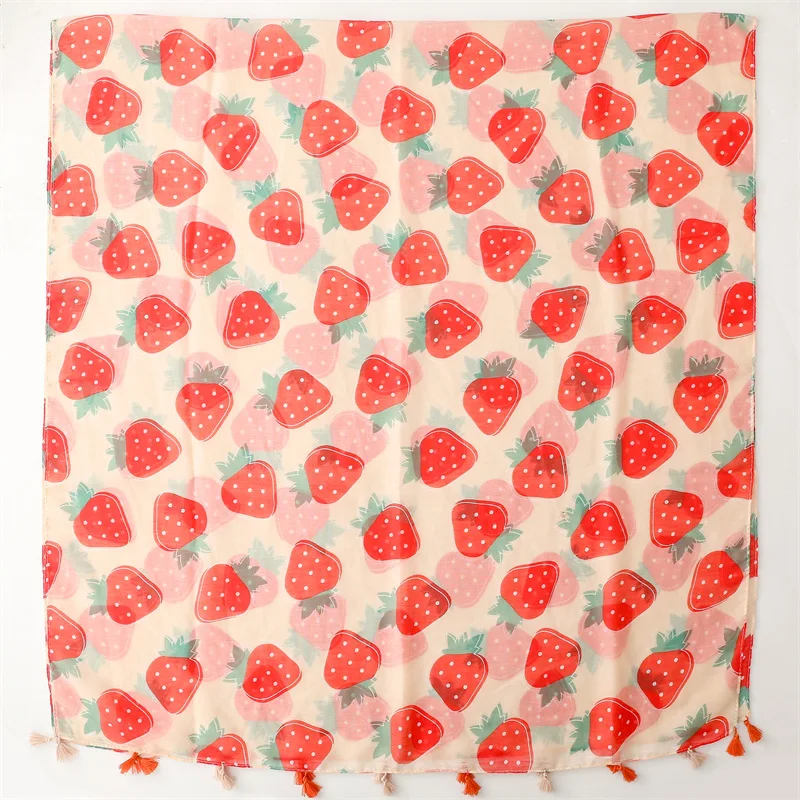 2024 new summer fresh cartoon clothing with cotton feel scarf strawberry scarf thin travel sunscreen shawl 88x180cm