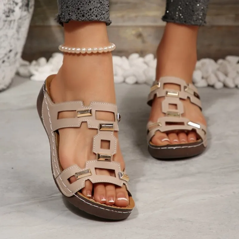 

Large Size Roman Style Women's Sandals Open Toe Beach Slippers Summer Wedges Comfortable Outdoor Slip-On Shoes for Women