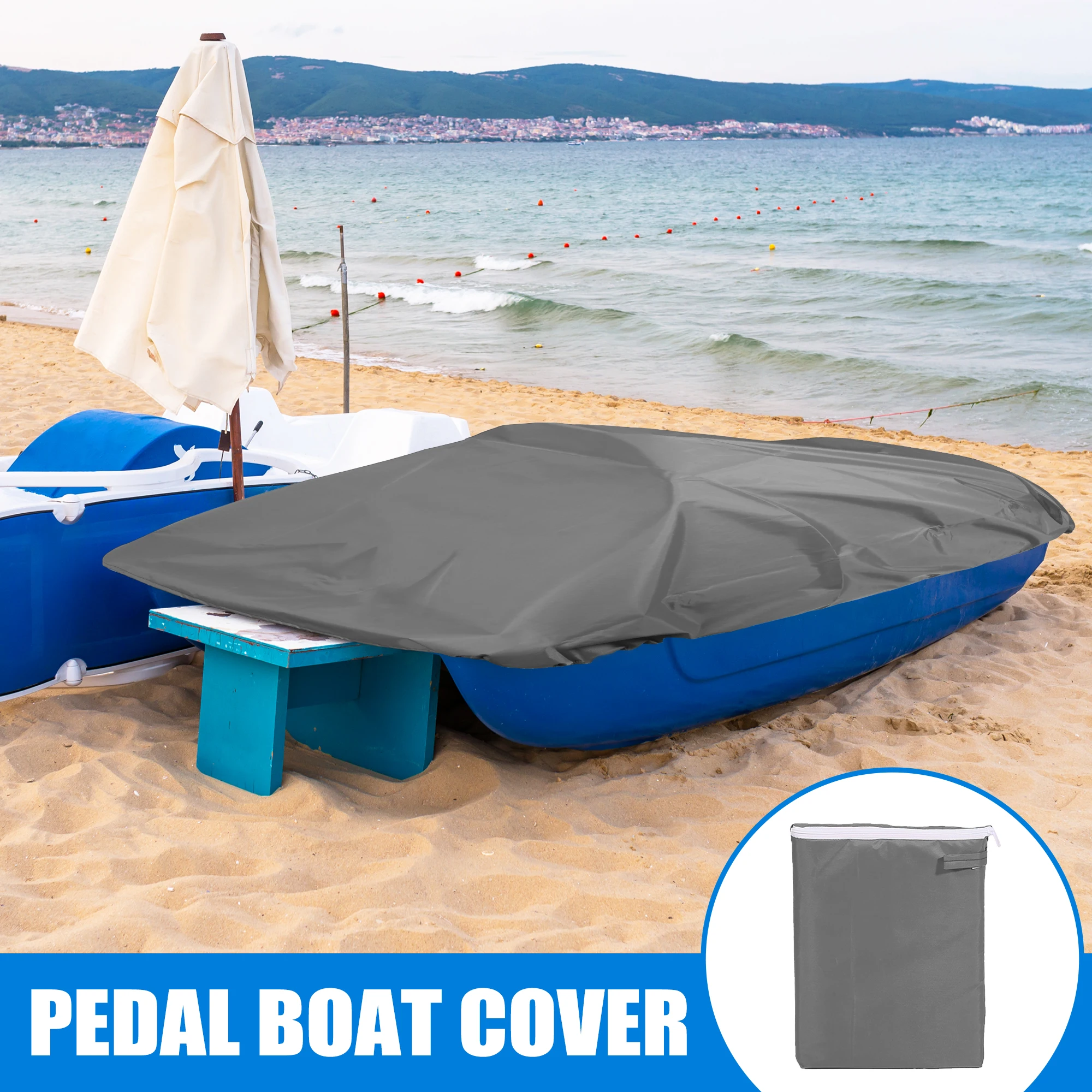 X Autohaux High Quality Universal Fit Waterproof 210D Pedal Boat Cover For Trailerable Paddle Boat Size 286x200cm Gray