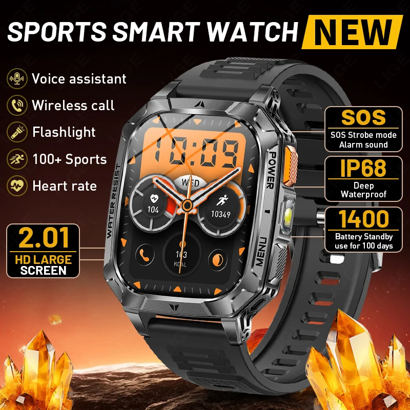 LIGE 2026 New Smart Watch Voice Assistant 2.01"HD Screen Blu