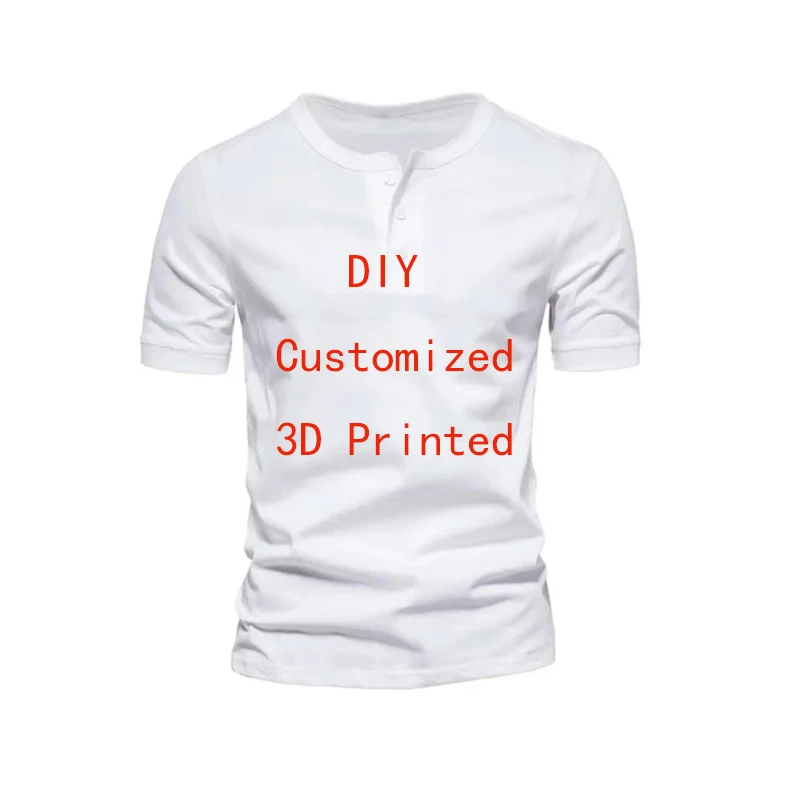 Custom Short Sleeve Button T-shirt 3D Printing Front And Back Partial Full Pattern DIY Your Exclusive LOGO And Clothing